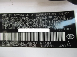 2003 TOYOTA CAMRY SE WHITE 2.4L AT Z150448